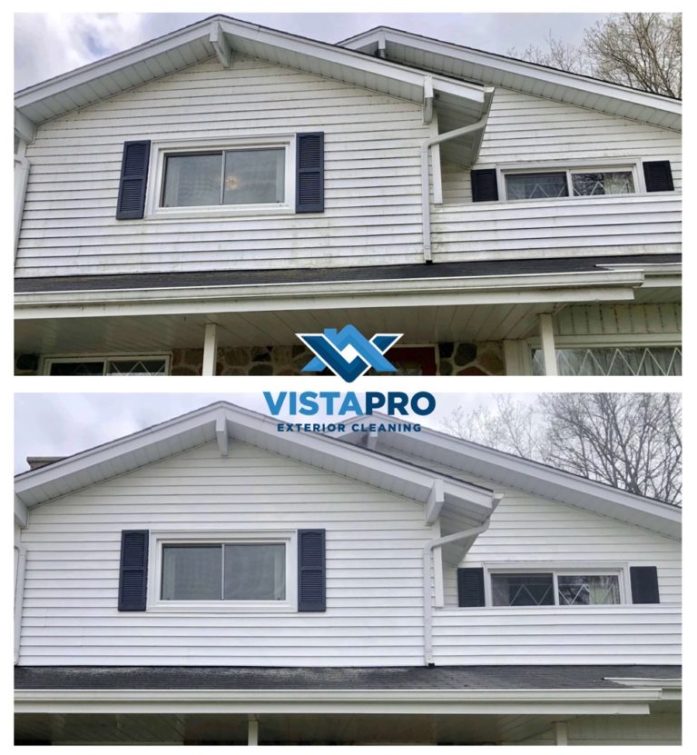 Before and after photo of a vinyl house off 57 in Fredonia.