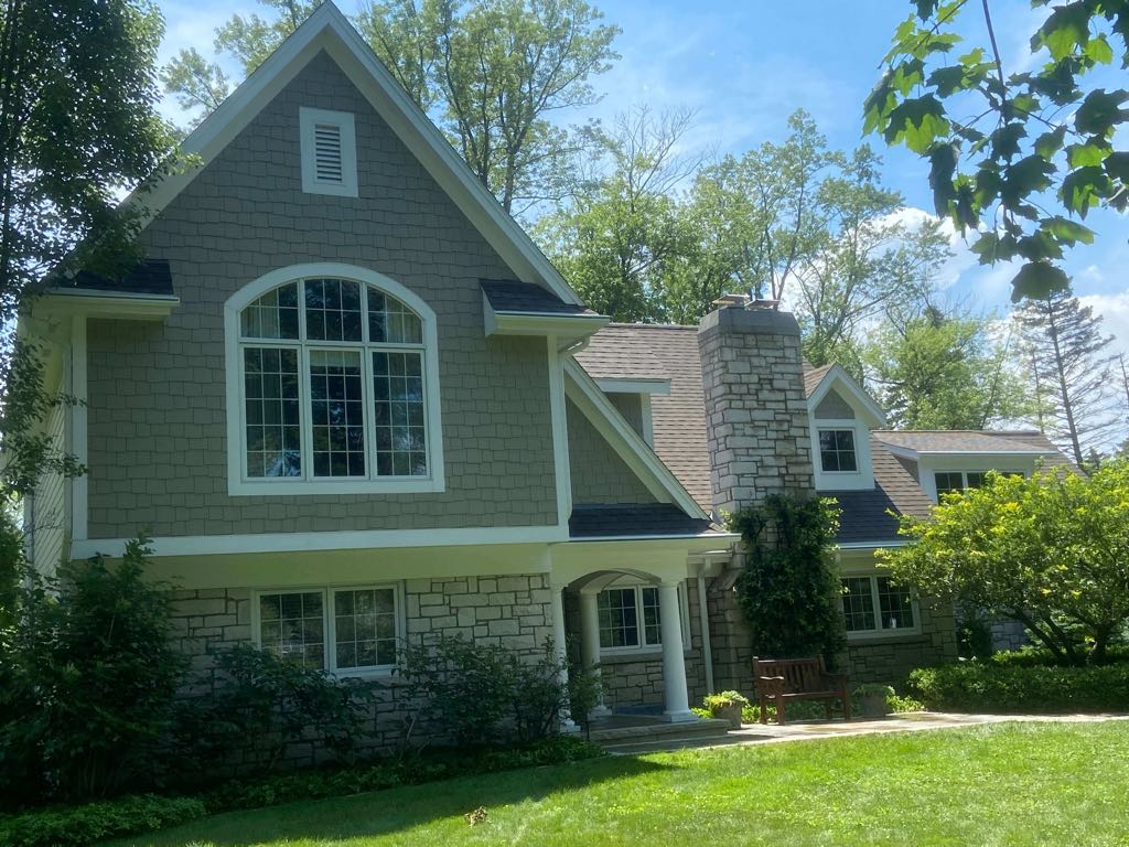 Front view of a house that was power washed.