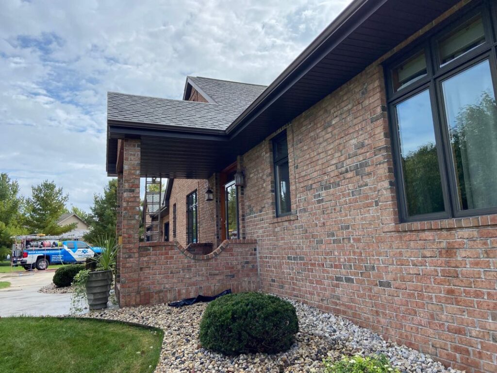 Side view of a roof that was cleaned in Slinger